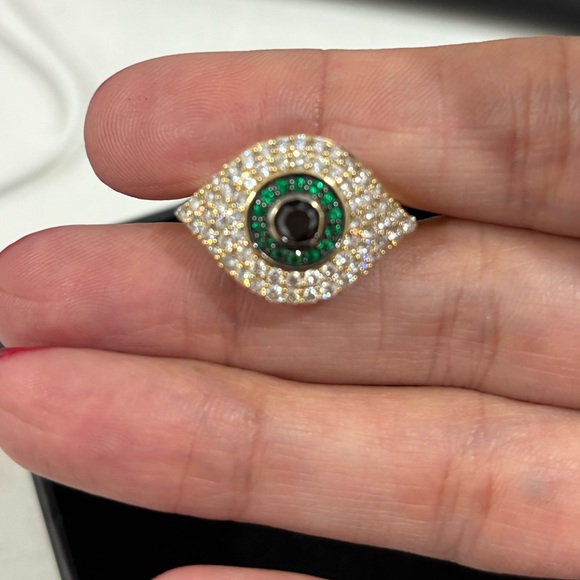 18K Gold Evil Eye Ring - Diamonds, Size 6